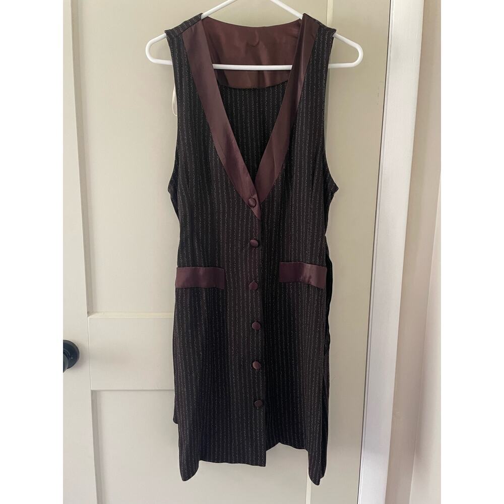 Vintage Pinstripe V-Neck Button Down Dress